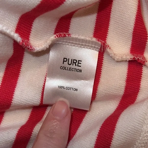 Pure medium cream & coral striped 3/4 bell sleeve French inspired boat neck top - Picture 6 of 6